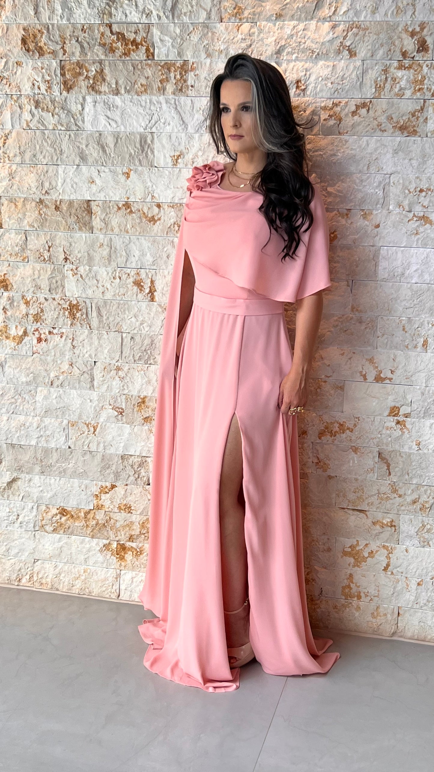 Vestido Longo Capa Flor PHI- 6032