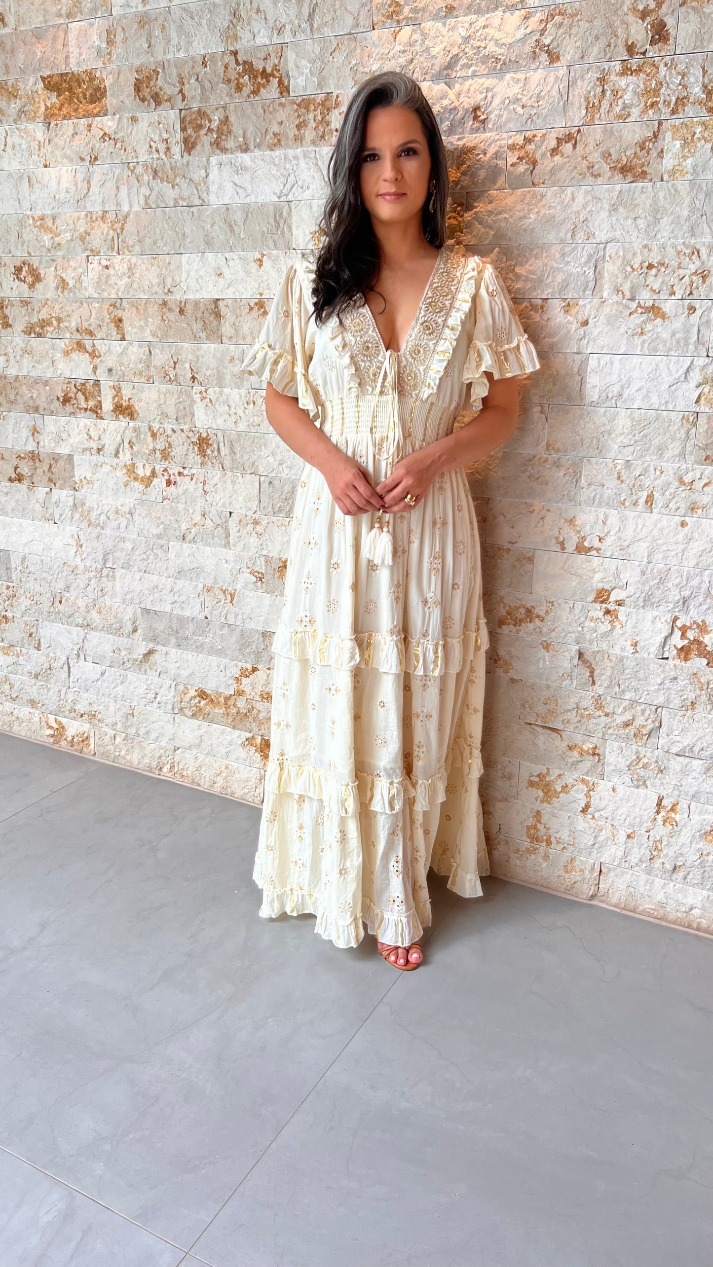 Vestido Longo Boho Poli Bicalho- Branco