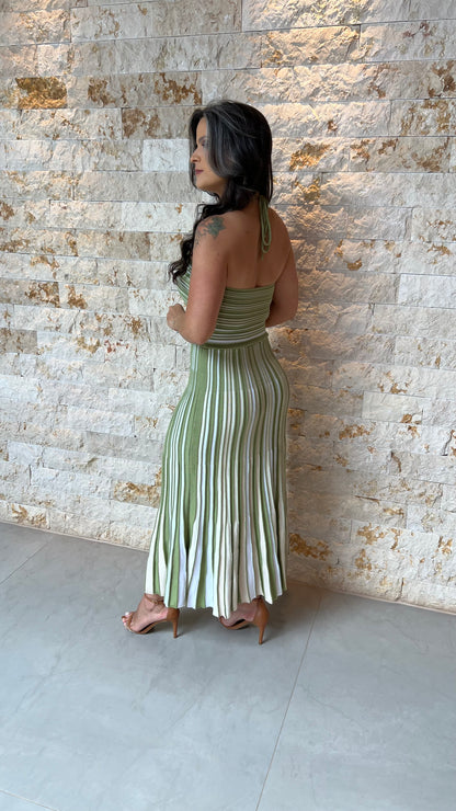 Vestido Midi Tricô Plissado Diag Poli- Verde 5947