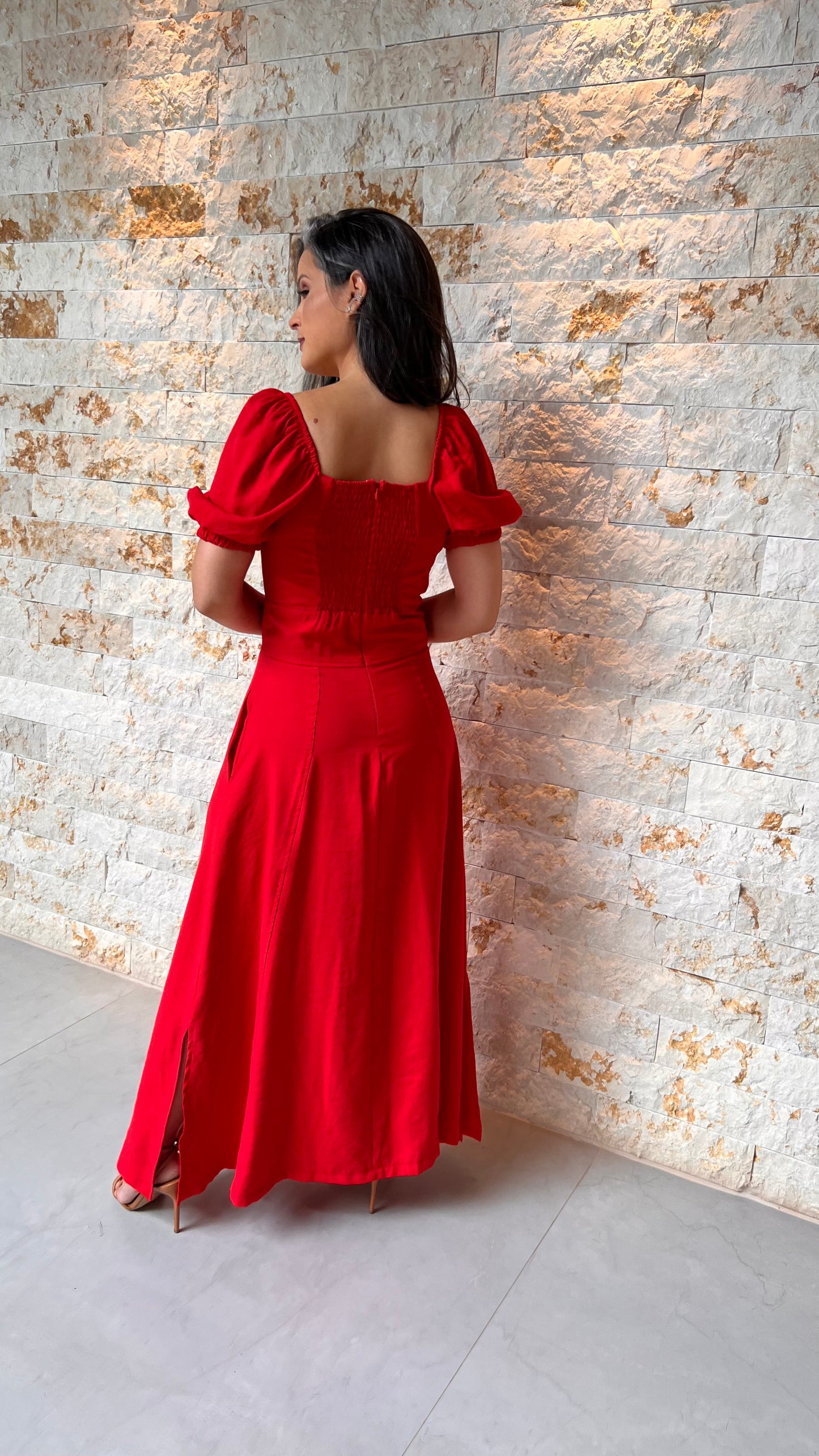 Vestido Longo Manga Princesa ILLU- Vermelho 5524