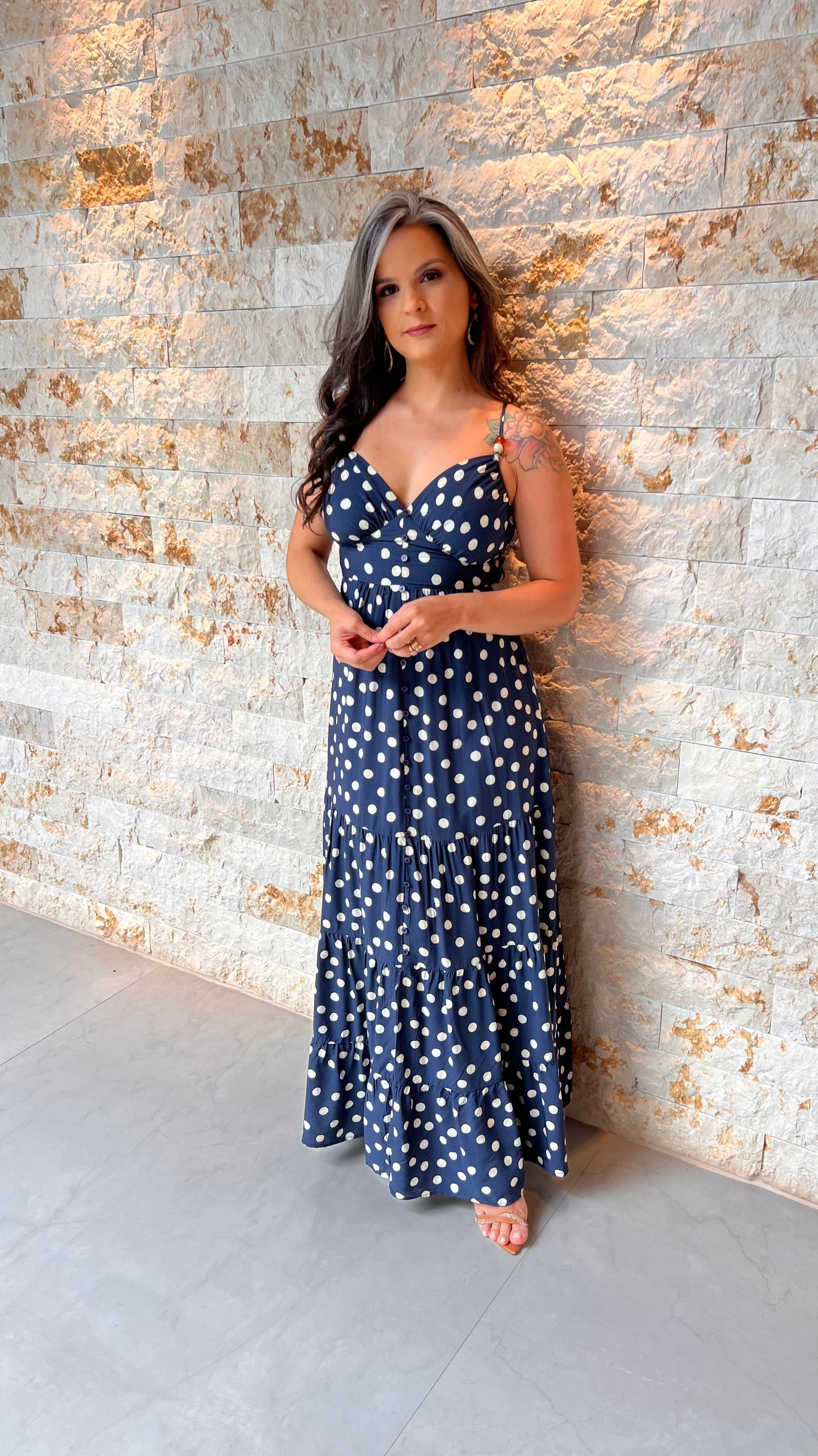 Vestido Midi Poa Alcinha PIS- Estampado 6034