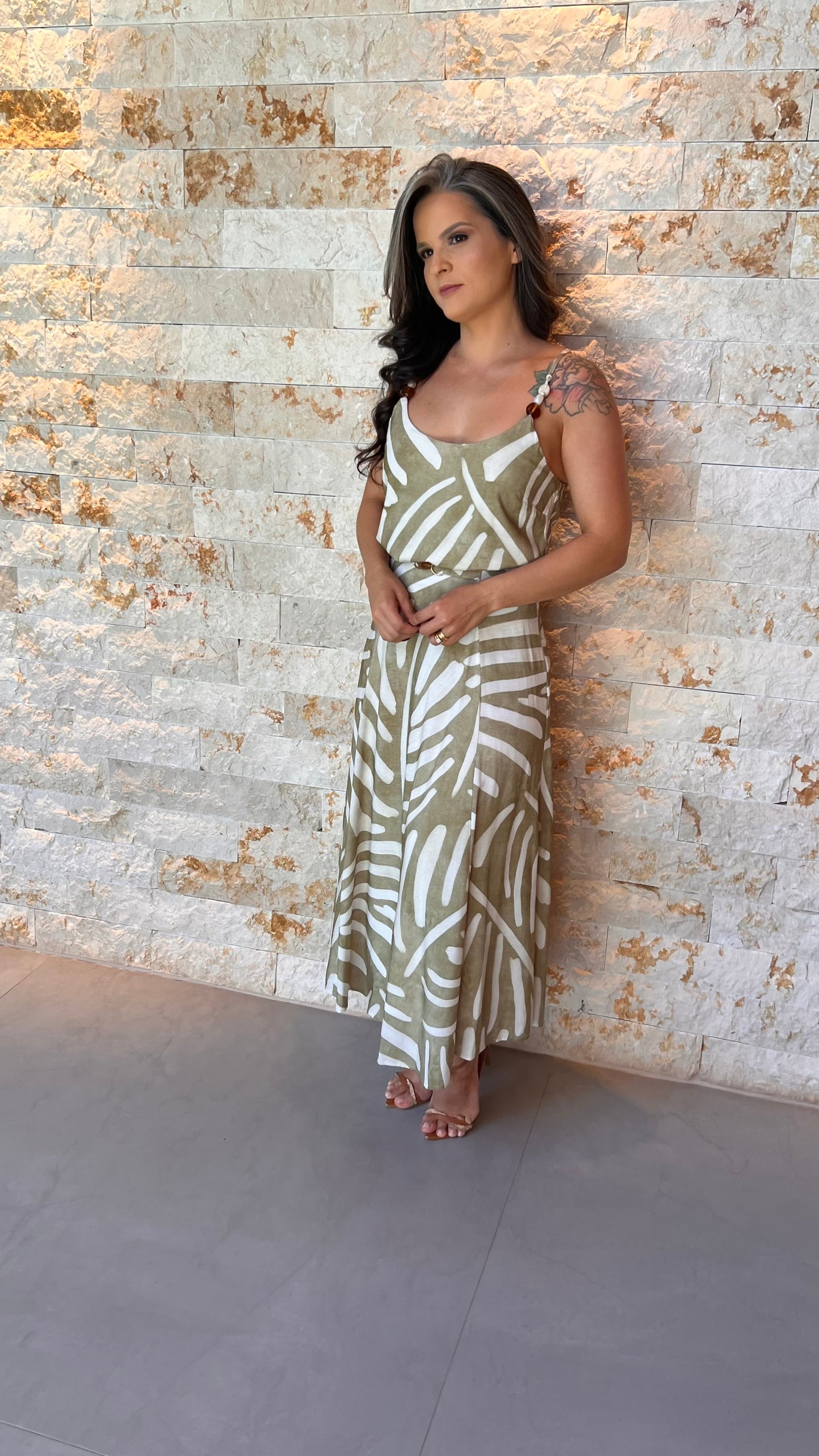 Conjunto Saia Midi Fivela Blusa Alcinha PIS- Estampado 6038