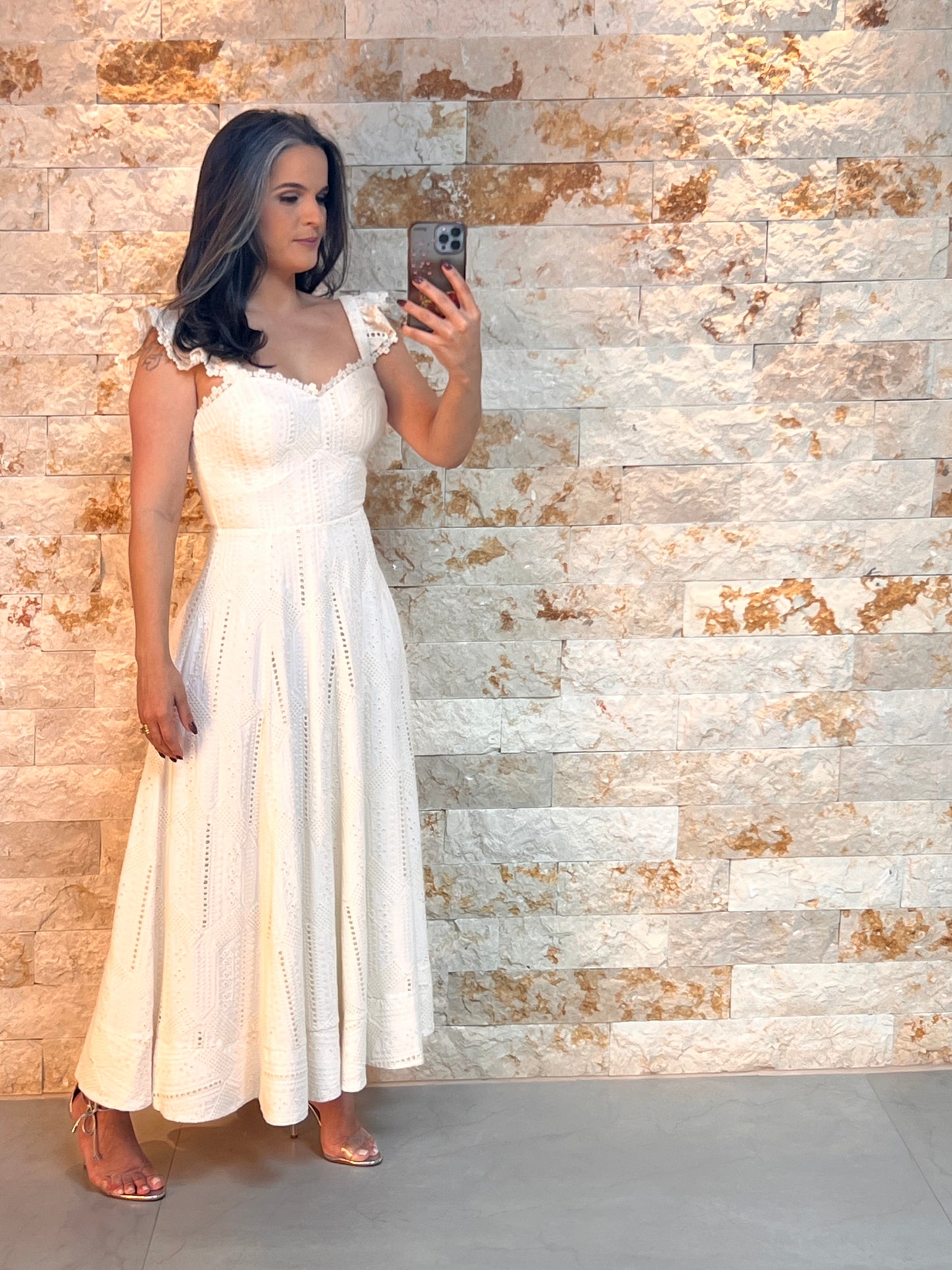 Vestido Midi Alça Larga Lesie Limon - Branco/ Off white 5322