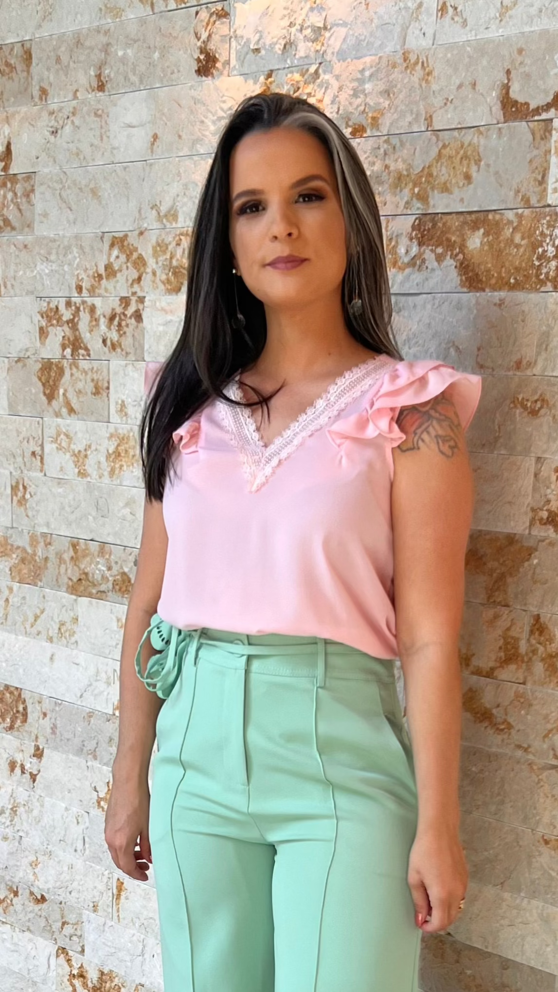 Blusa Manga Renda Flor - Rosa 5360