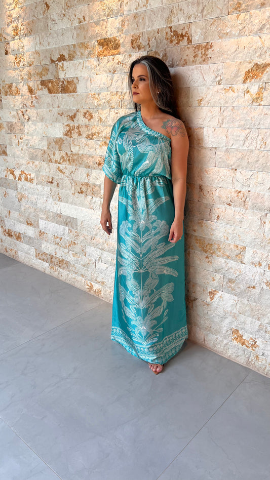 Vestido Longo Nula Manga  Seda ARTE- Azul 5376