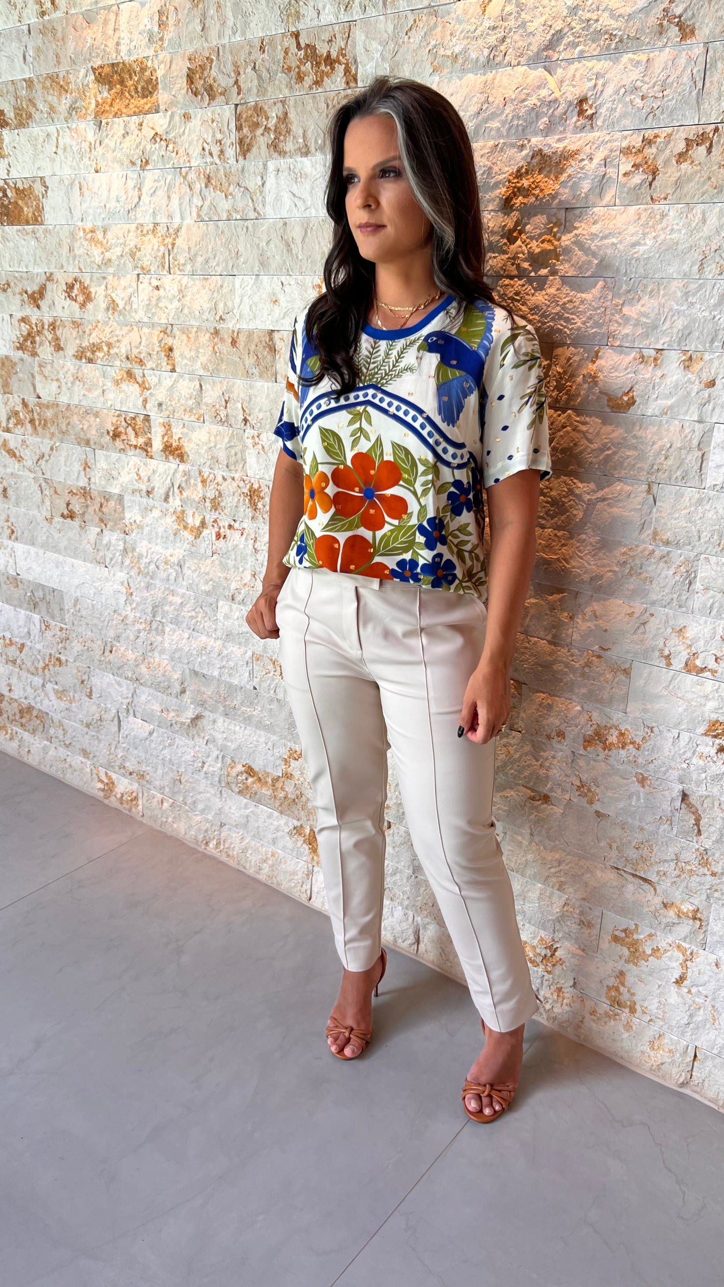 Blusa Maritaca Flores ARTE-  Branco Estampado 5545