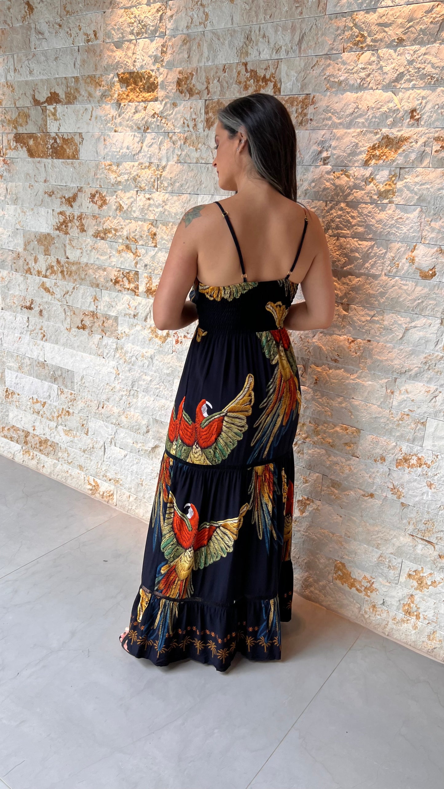 Vestido Longo Arara Vermelha ARTE - Estampado 5522