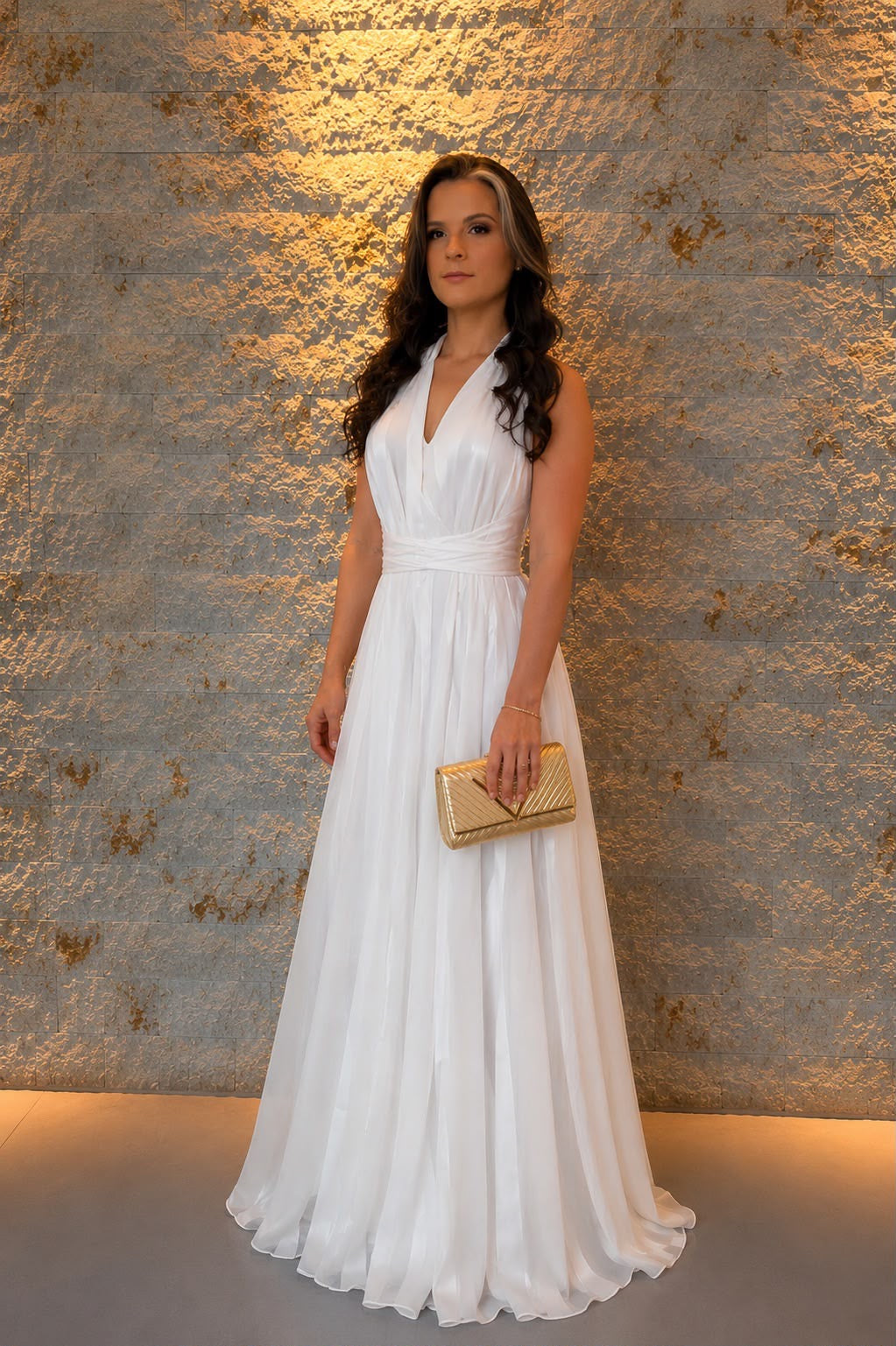 One Size Sleeveless Stripe Long Dress - White