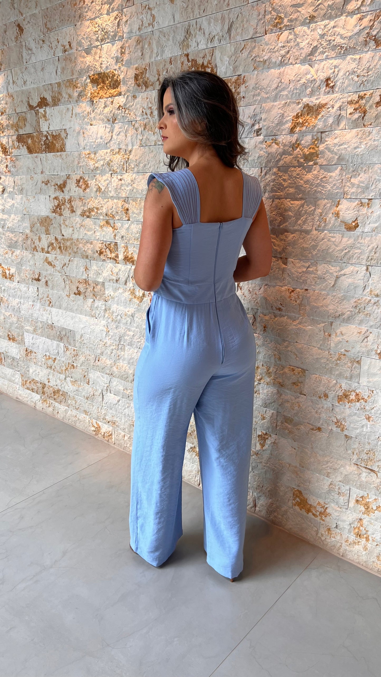 Macacão Blusado Det Ombro JEN- Azul 5972