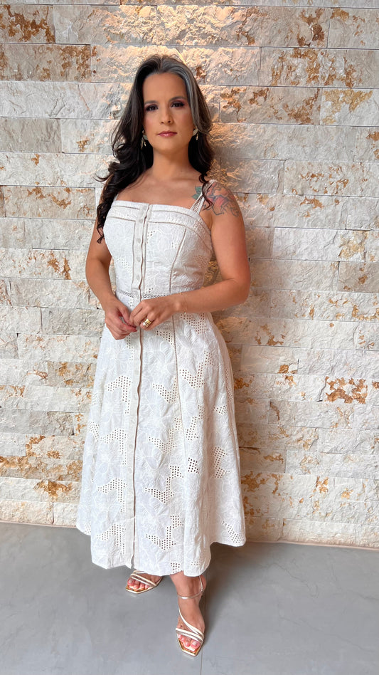 Vestido Midi Tec Trabalhado PIS- Cru 5961