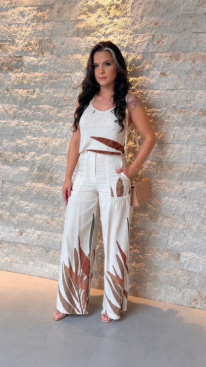 Conjunto Calça e Blusa Alça Fivela PIS- Estampado 5985