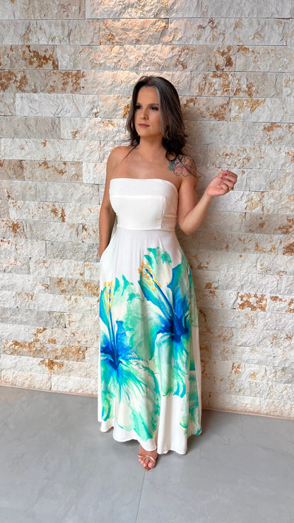 Vestido LG Tomara Que Caia Hibisco Verde POLI- Estampado 6051