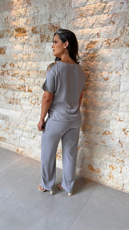 Conjunto Calça Blusa Fivela Dourada PIS- Cinza 6109