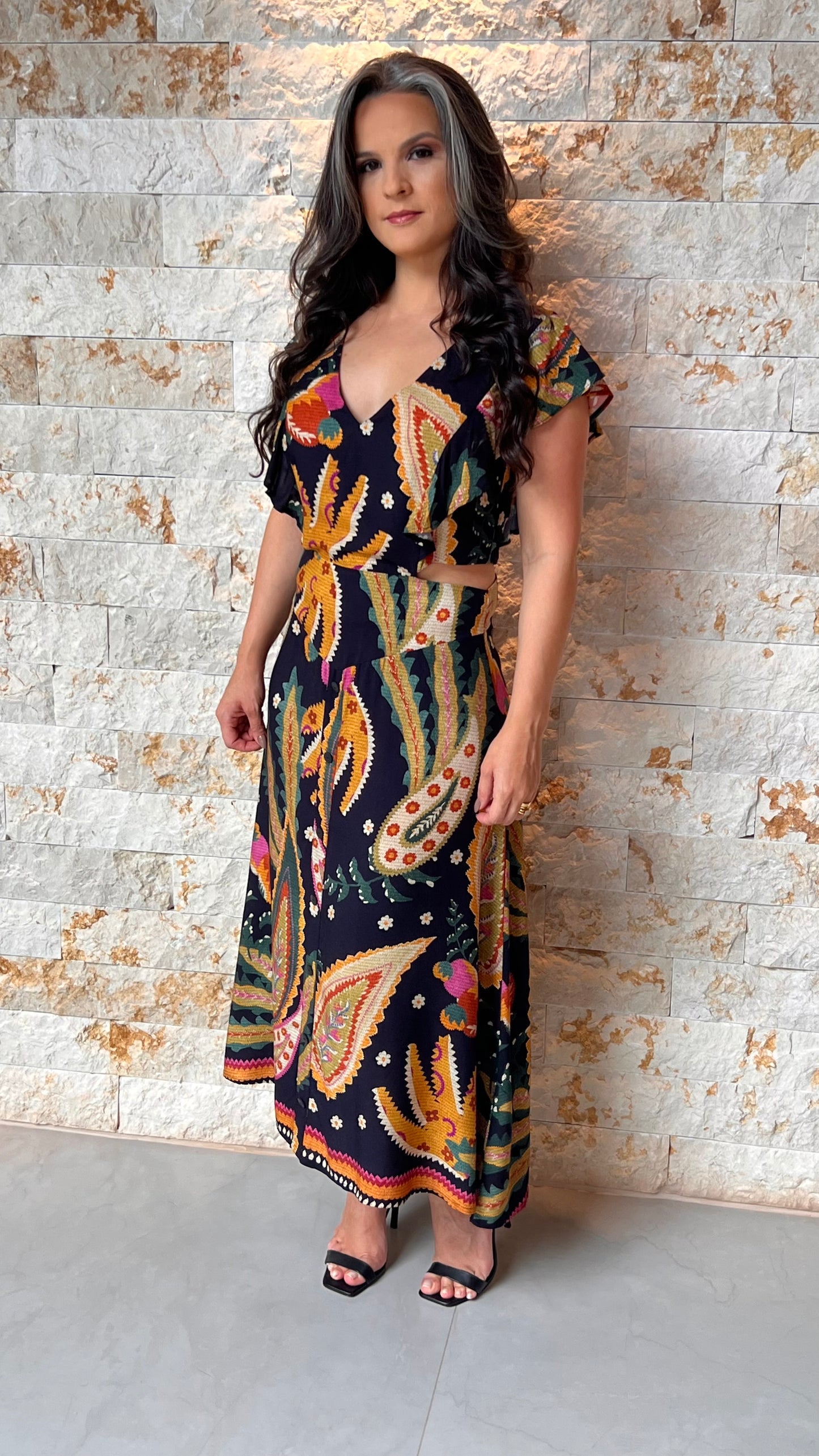 Vestido Midi Vazado Lateral RIO- Estampado 6000