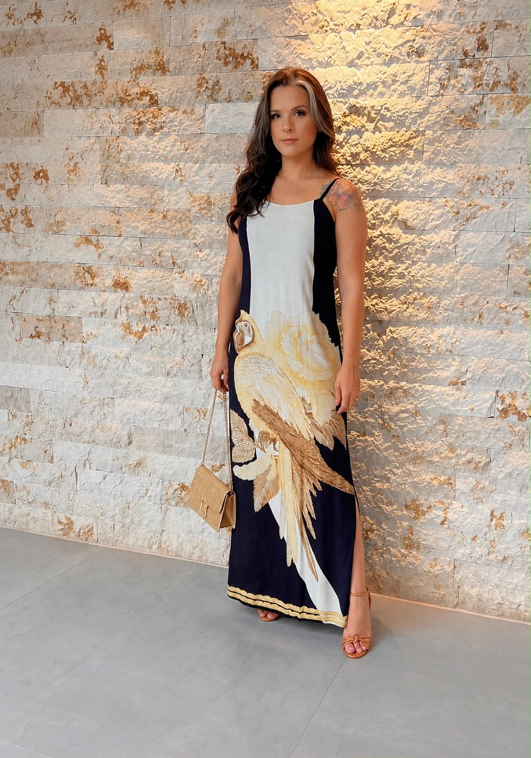 Vestido Longo Coqueiro Nude ARTE- Estampado 5460
