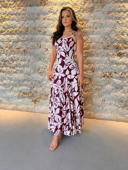 Vestido Midi Manga Nula Broche PIS- Estampado 6035