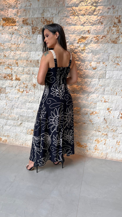 Vestido Midi Alça Trançada PIS- Estampado 5513