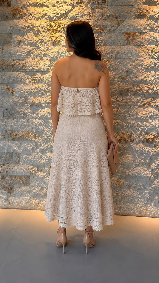 Vestido Midi Ombro a Ombro - Nude/ Champagne 4892
