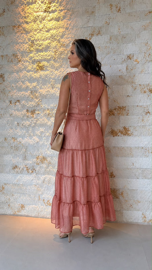 Vestido Midi Tule Poa Cinto PIS- Rosa 6329