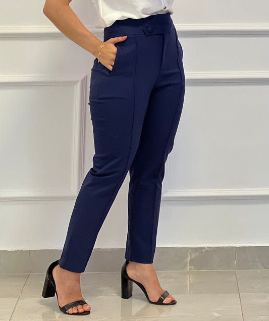 Tailoring Pants with Side Buttons - Blue