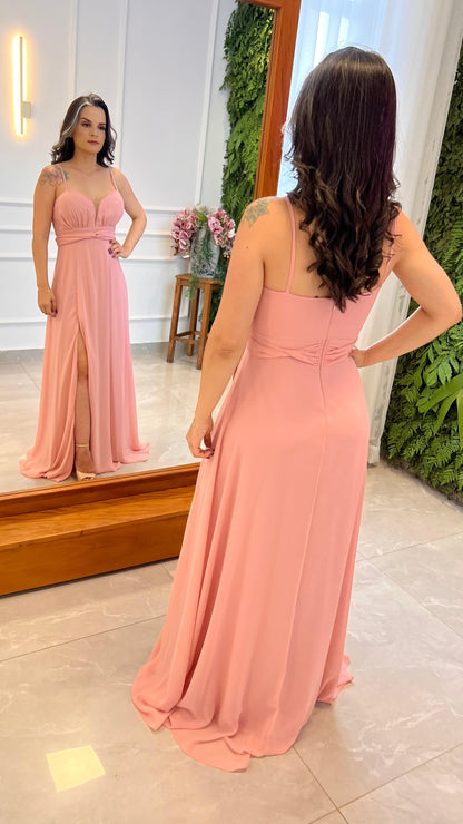 Vestido Longo Festa Drapeado Busto - Rose 4864