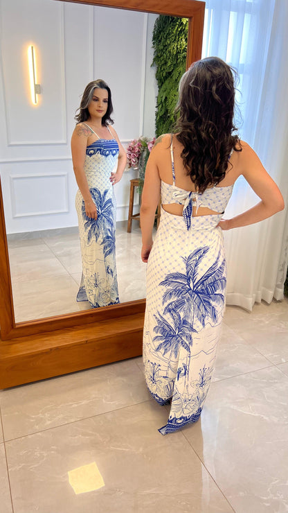 Vestido Longo Coqueiro Azul - Estampado 4856