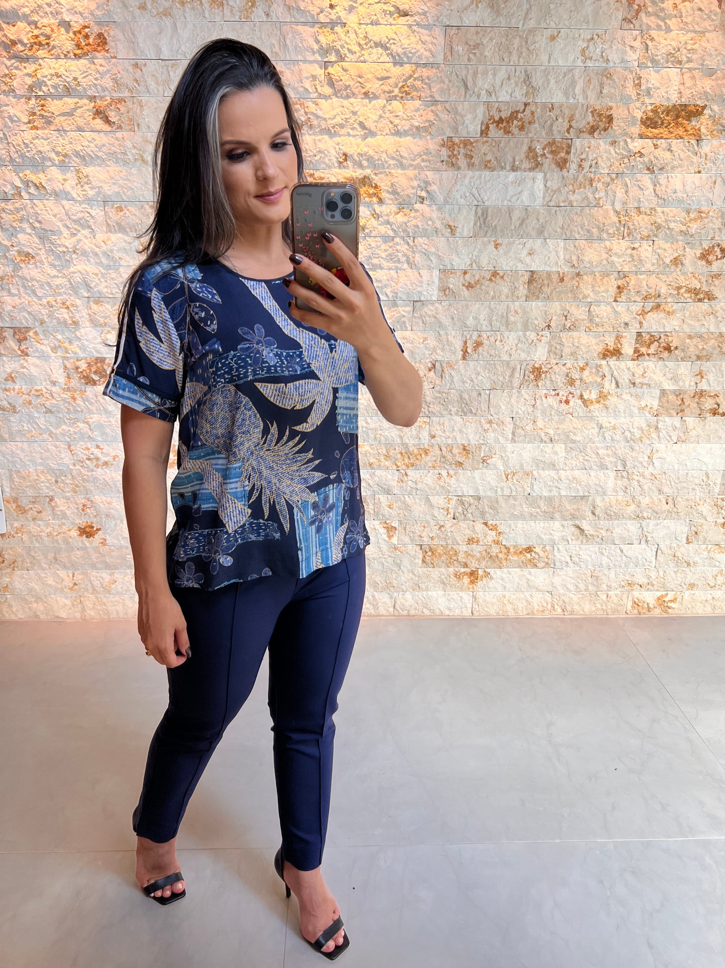 Blusa Manguinha Coqueiro - Estampado 5154