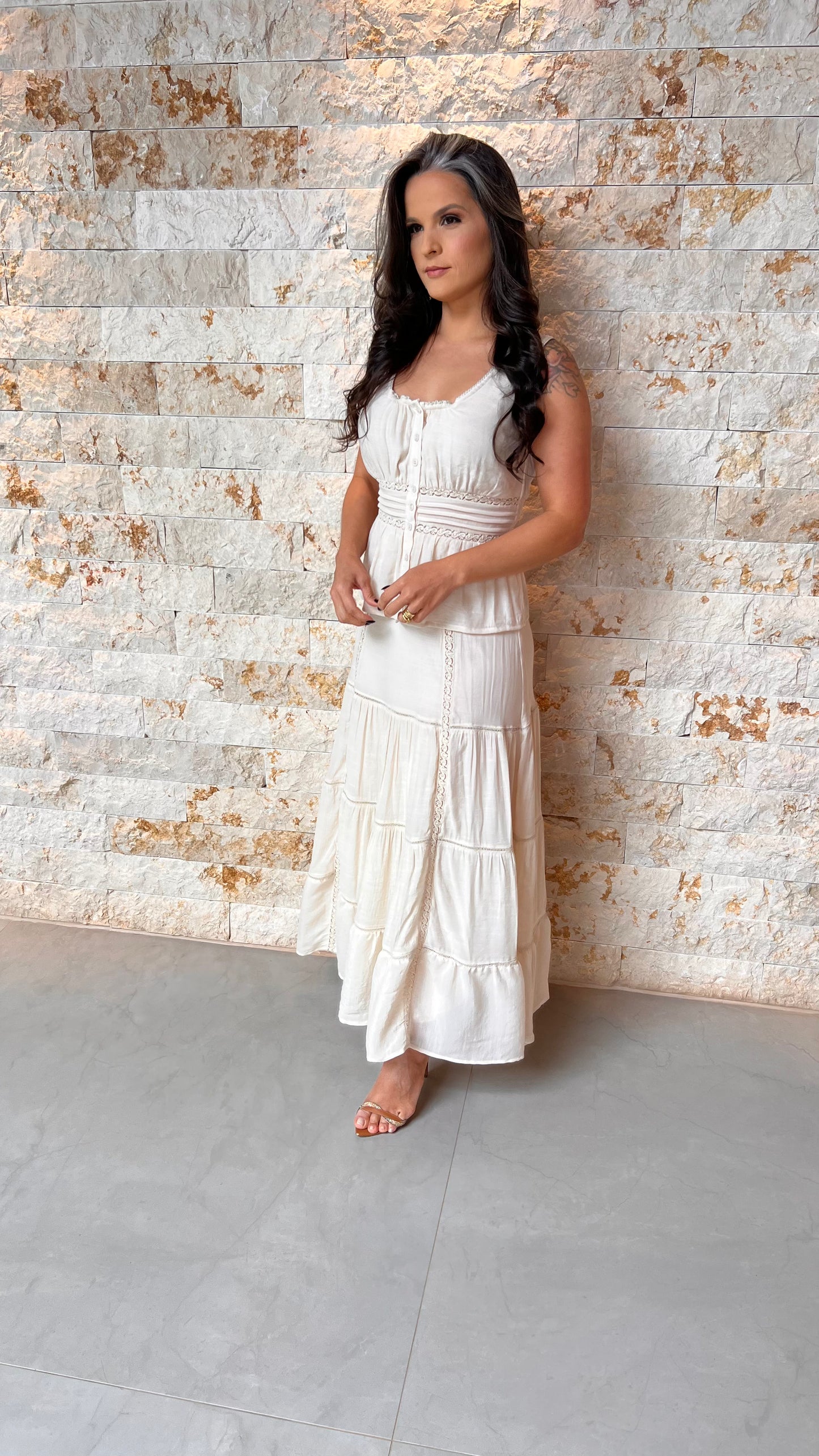 Conjunto Saia Midi Drapiado Busto PIS- Nude 5994