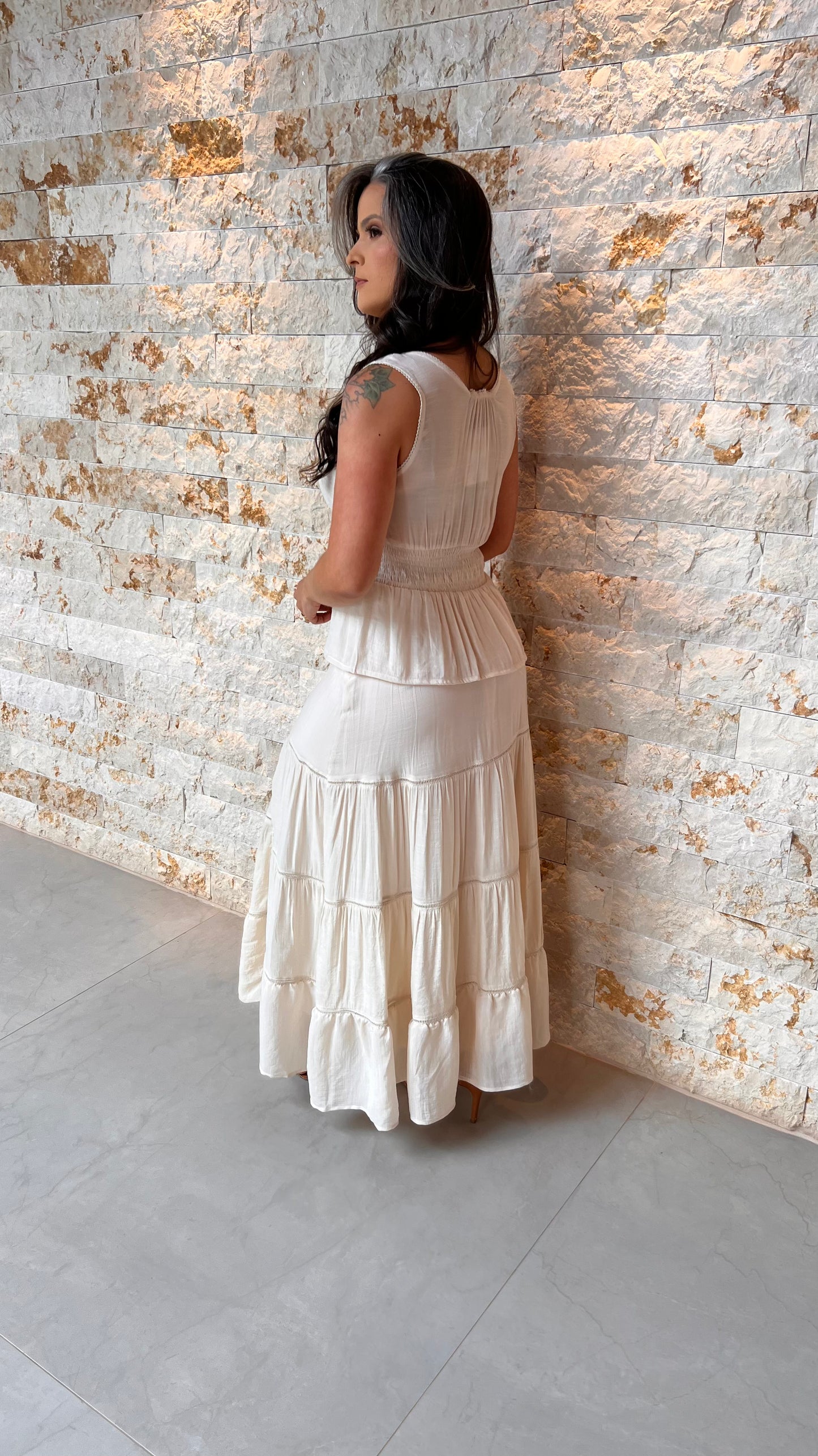 Conjunto Saia Midi Drapiado Busto PIS- Nude 5994