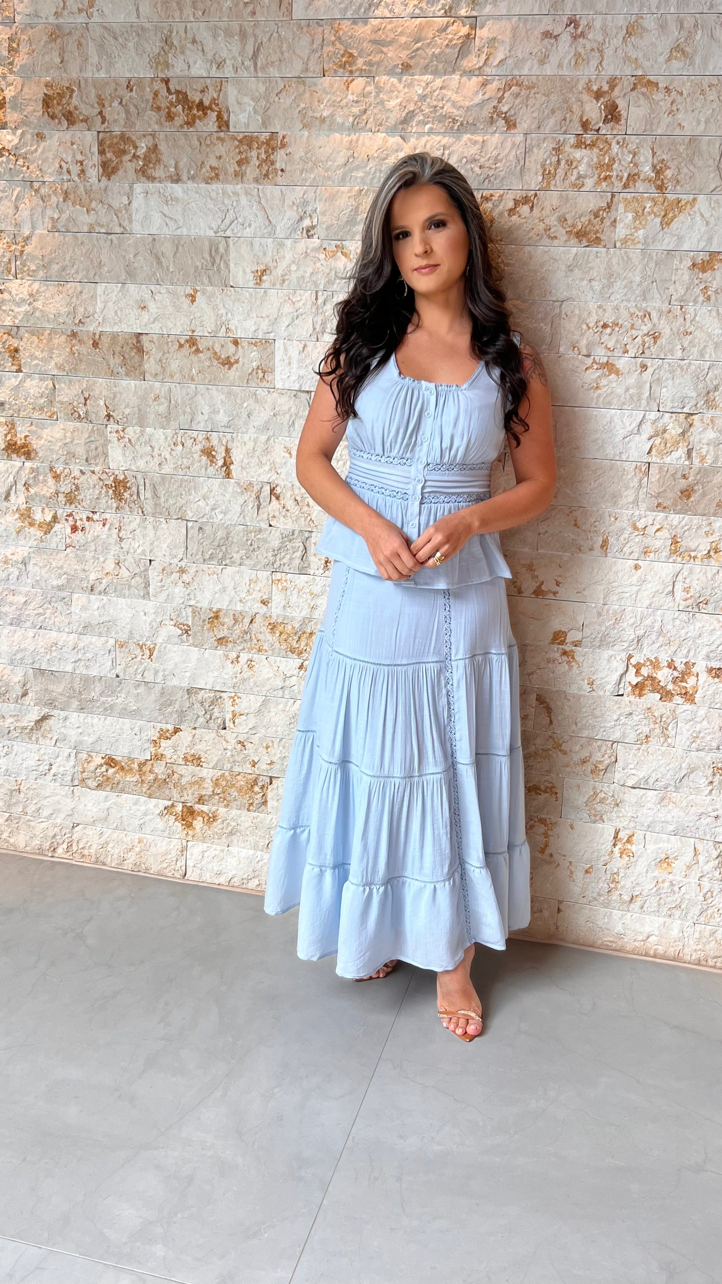 Conjunto Saia Midi Drapiado Busto PIS- Azul 5994