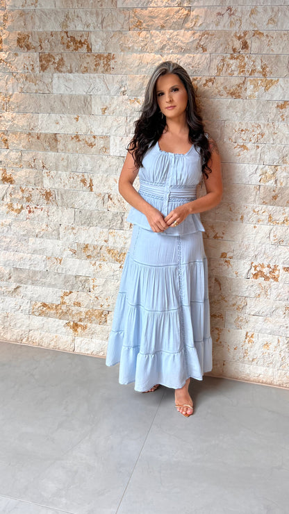 Conjunto Saia Midi Drapiado Busto PIS- Azul 5994