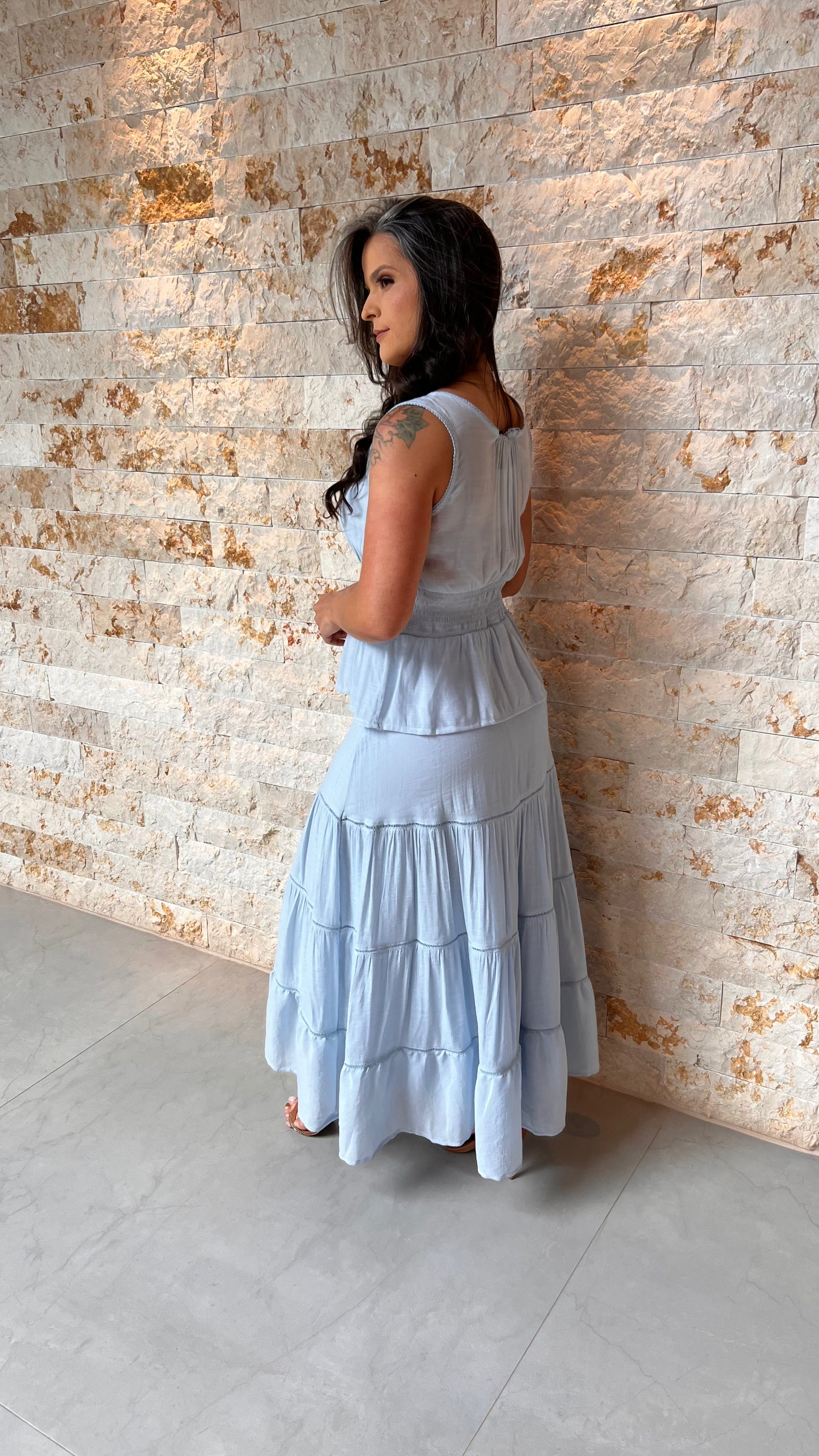 Conjunto Saia Midi Drapiado Busto PIS- Azul 5994