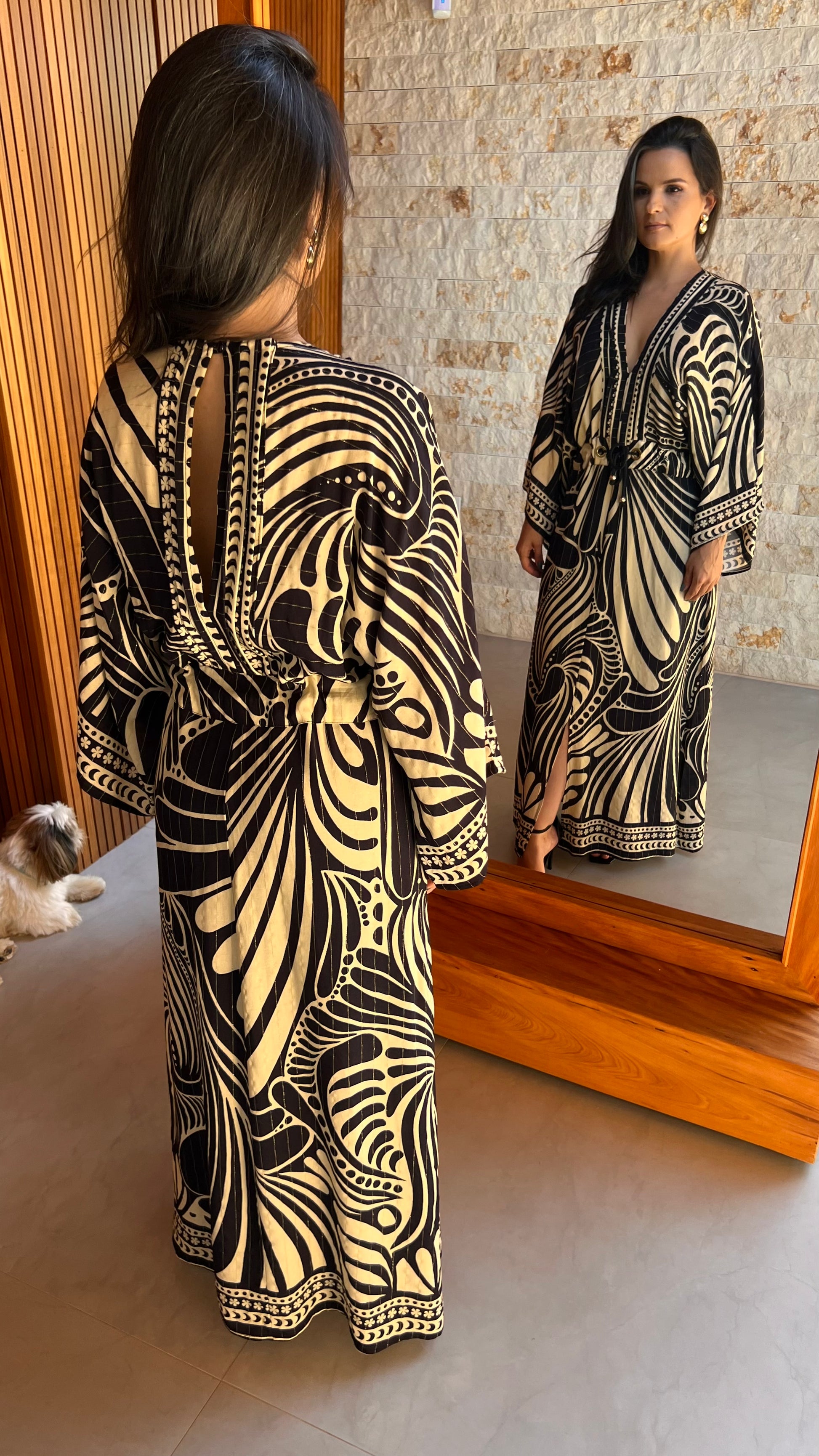 Vestido Longo Manga Morcego PB ARTE- Estampado 5184 – polibicalho