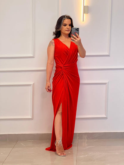 Vestido Longo No Jersey - Liso Vermelho 4937