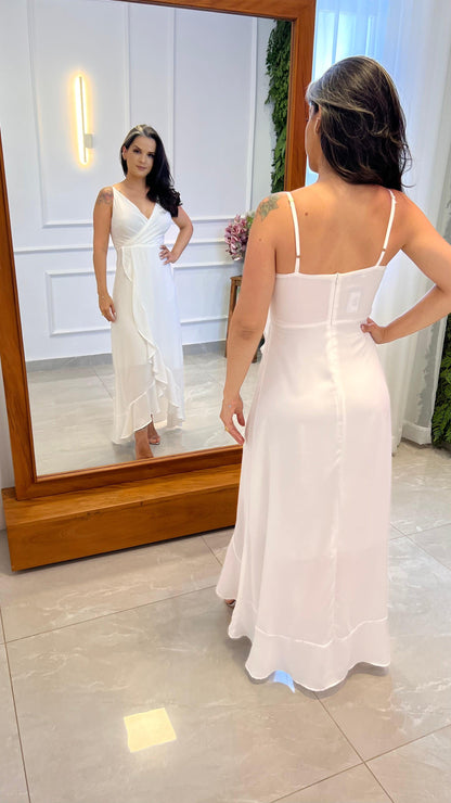 Vestido Longo Mullet Babado- Branco/ Off 4943