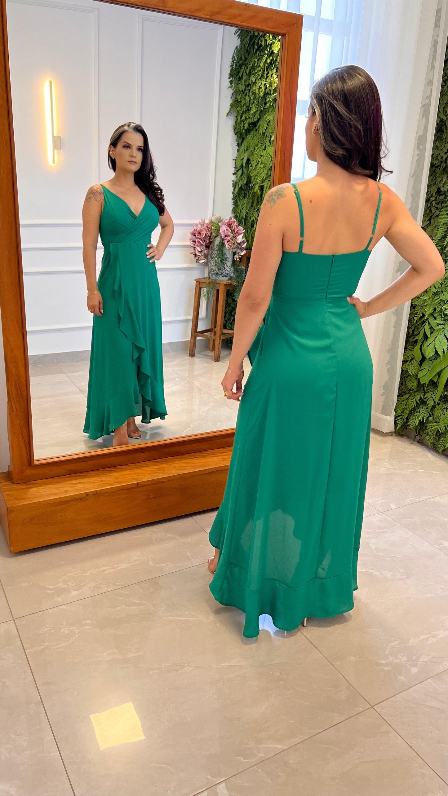 Vestido Longo Mullet Babado- Verde 4943