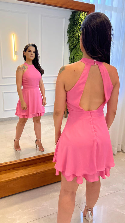 Vestido Curto Babado - Rosa Claro 4942