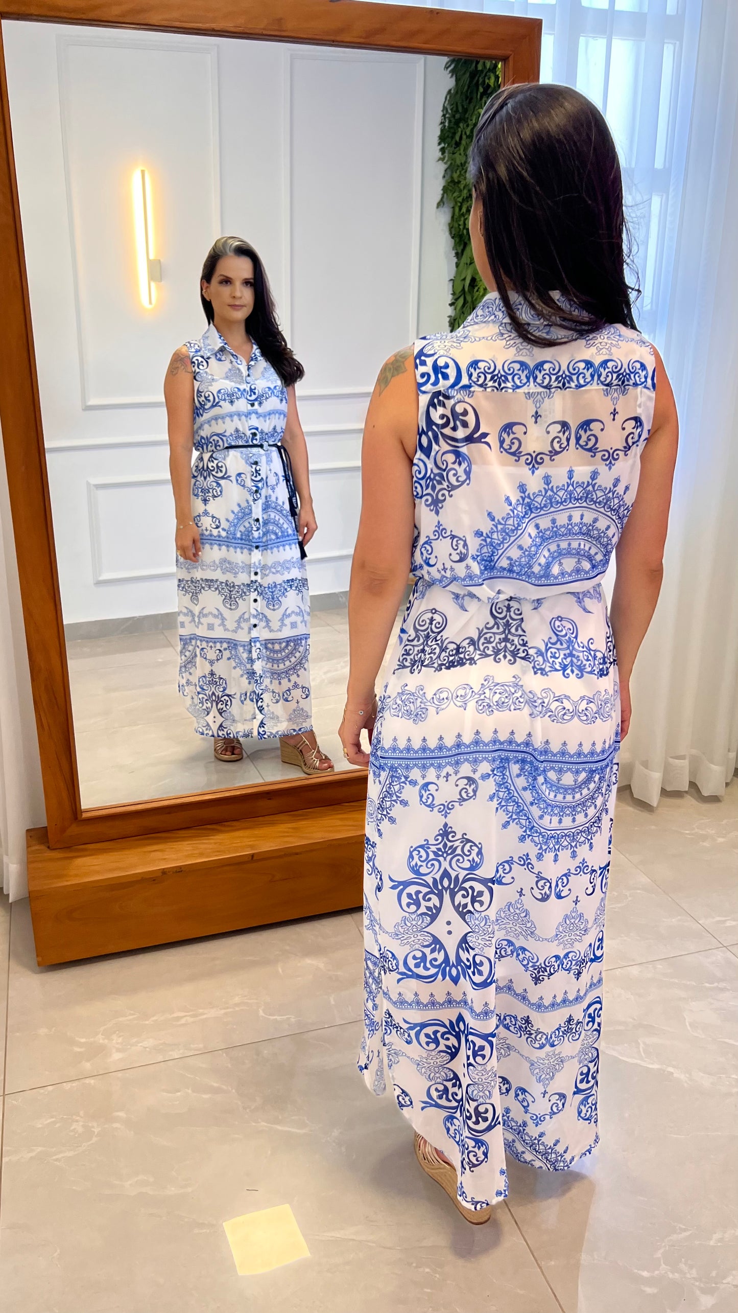 Vestido Chemisse Longa Azulejo - Estampado 4734