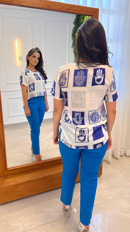 Blusa Estampa Mão - Estampado Azul 4956