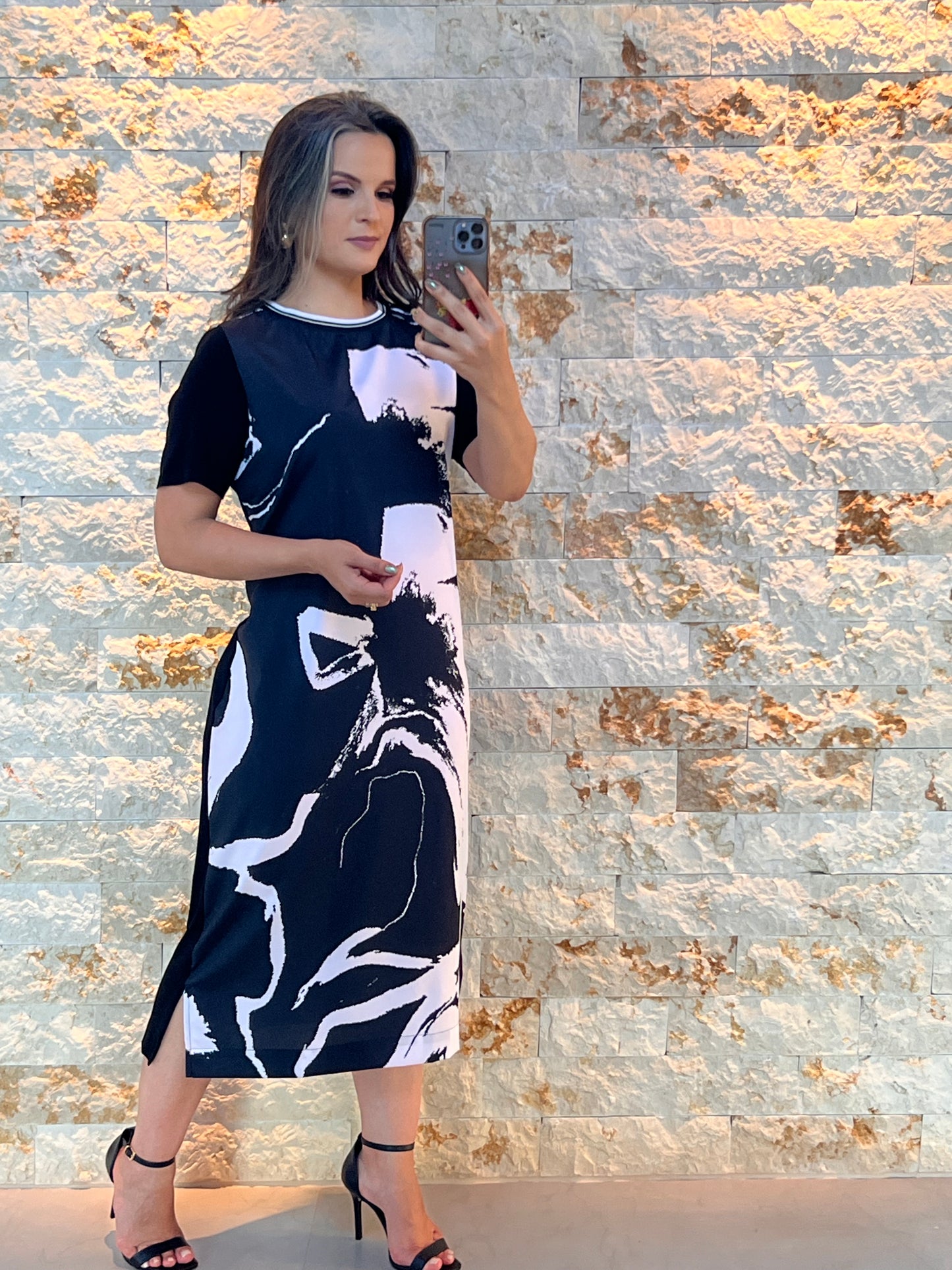 Vestido Midi Frente Estampada Malha - Estampado 5218