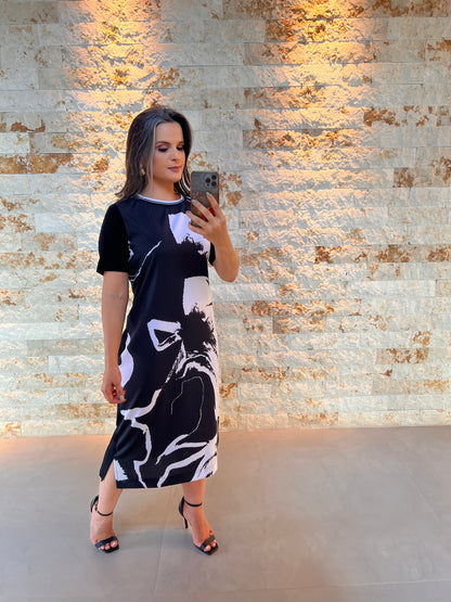 Vestido Midi Frente Estampada Malha - Estampado 5218