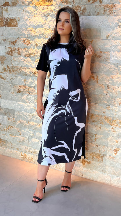 Vestido Midi Frente Estampada Malha - Estampado 5218