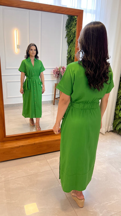 Vestido Midi Utilitário Bolso - Verde 5008