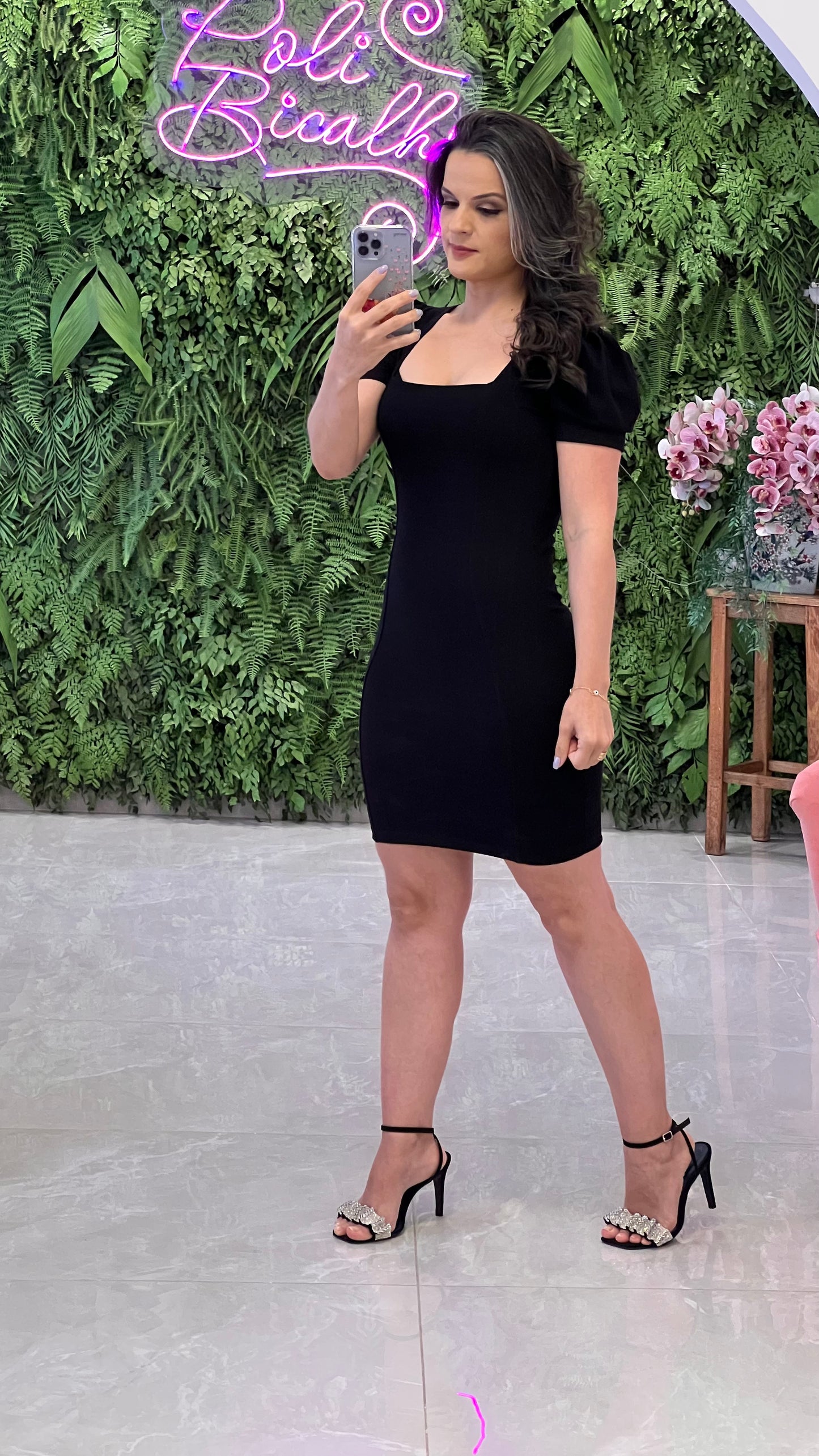 Bali Sleeve Princess Short Dress - Black