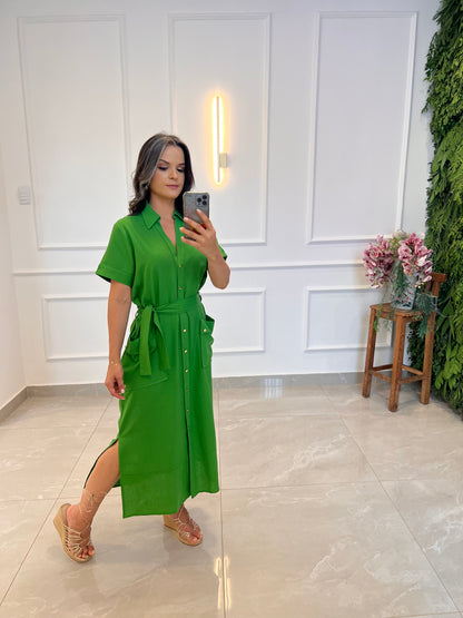 Vestido Midi Utilitário Bolso - Verde 5008