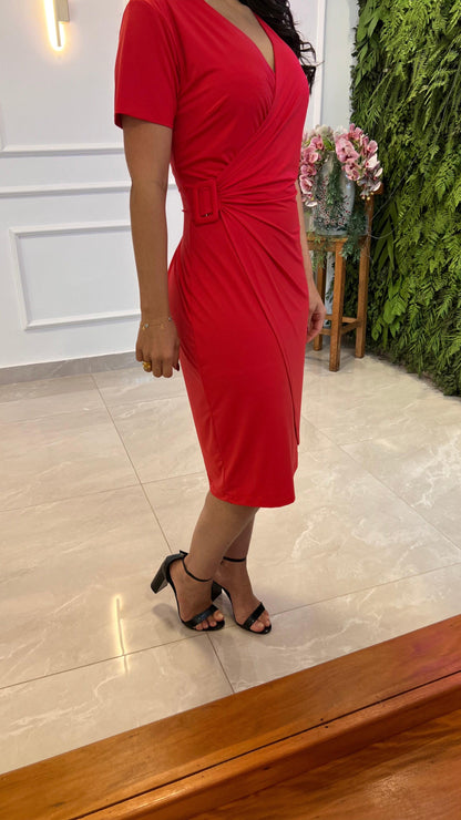 Vestido Curto Fivela Jersey - Vermelho 4746