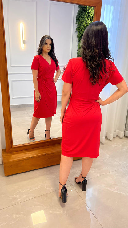 Vestido Curto Fivela Jersey - Vermelho 4746