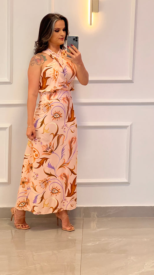 Foliage Longuete Crossover Dress - Rose print