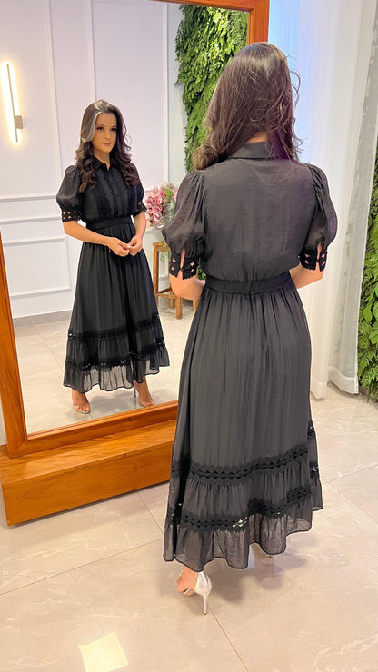 Vestido Longuete Guipir Kate -  Preto 4755