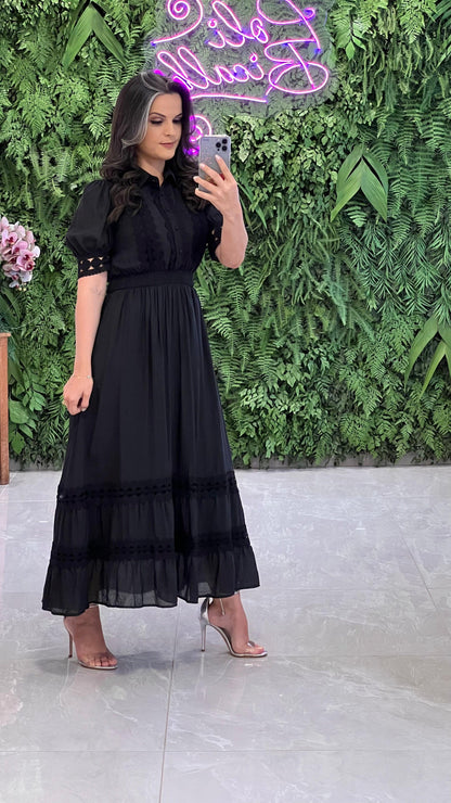 Vestido Longuete Guipir Kate -  Preto 4755